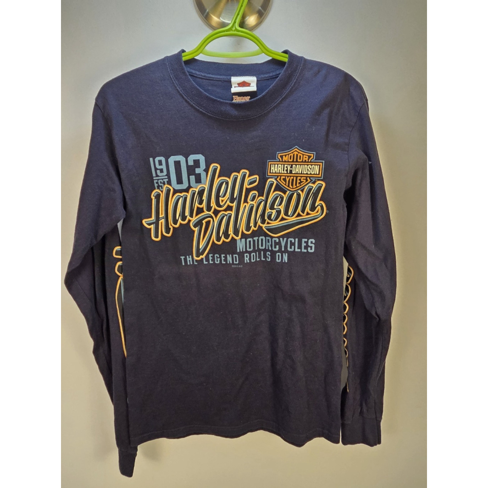 Harley-Davidson Long Sleeves T-Shirt Black Hanes Beefy-T Size Small RPM Saguenay